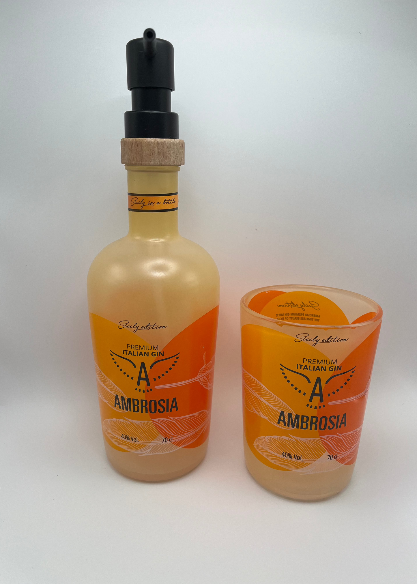 set bagno ambrosia artigianale dispenser e portaspazzolino da bottiglie riciclate
