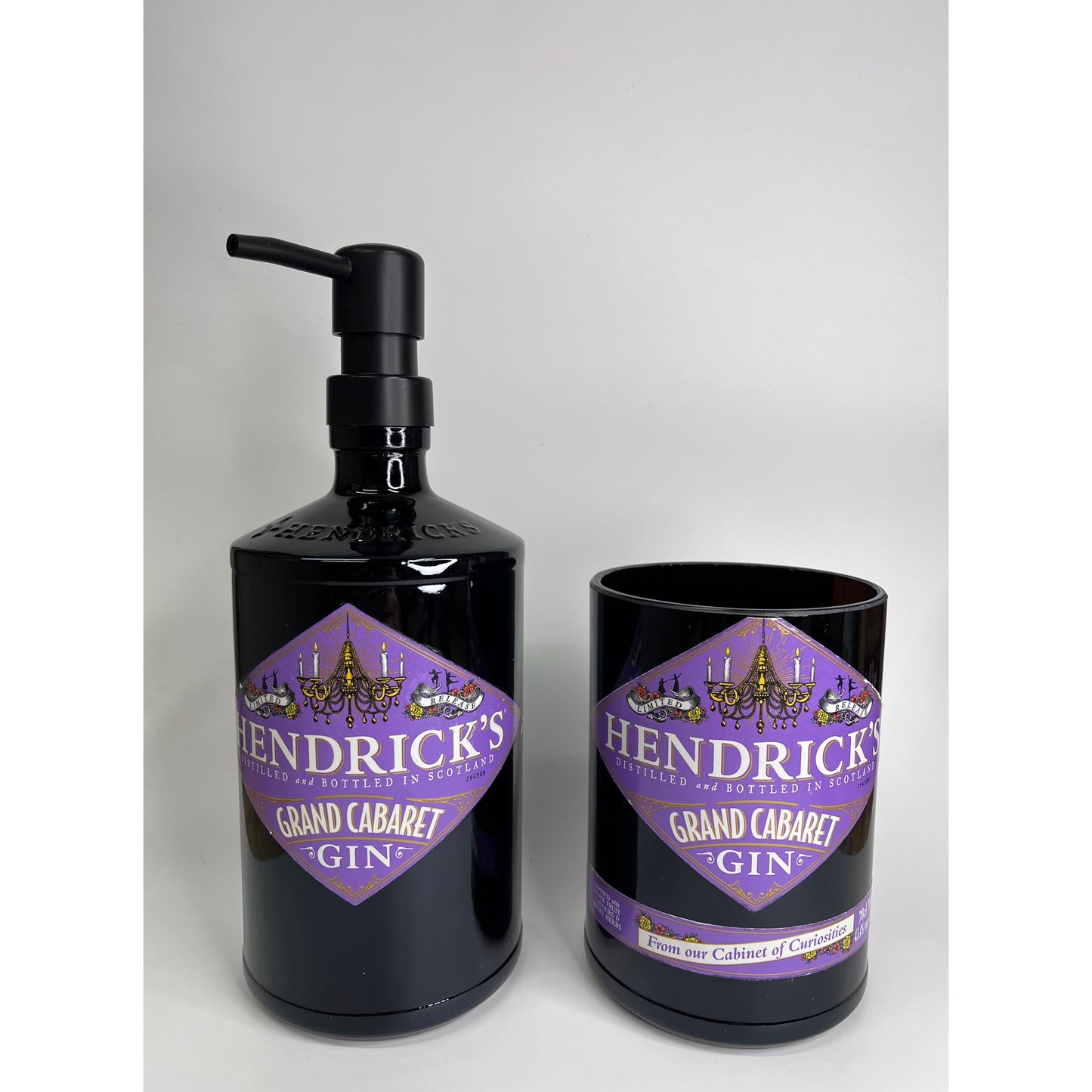 set bagno gran cabaret dispenser portaspazzolino artigianale riciclo bottiglie